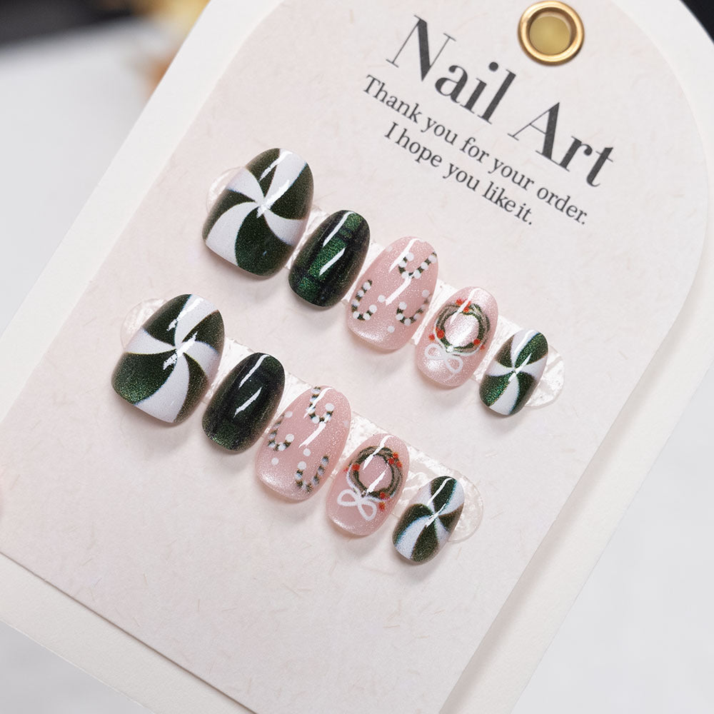 Festive Illustrated Press-On Nails