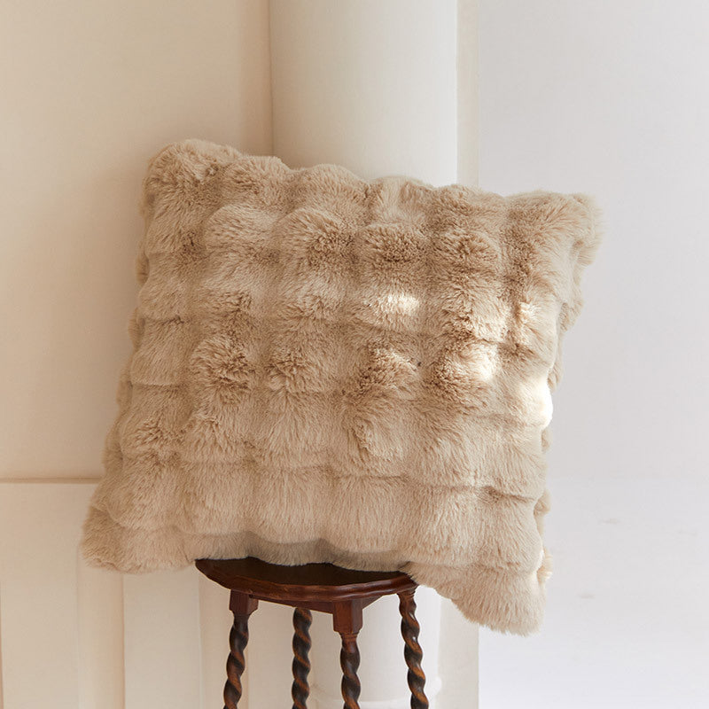 Cozy artificial fur throw blanket with wave structure and extra soft texture