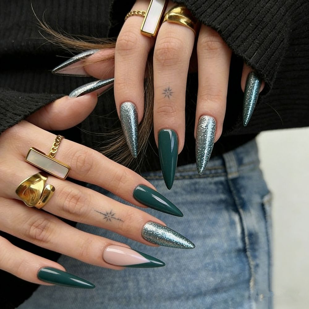 Glamorous Stiletto Press-On Nail Set with Glitter Accents