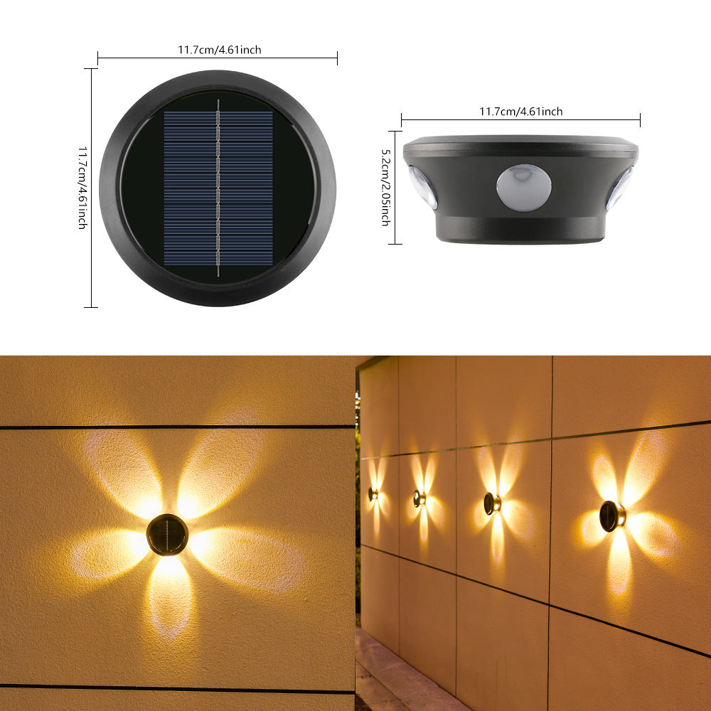 Round Solar Wall Lamp With Quad-Beam LED Decorative Outdoor Sconce And Weatherproof Housing Kalsten