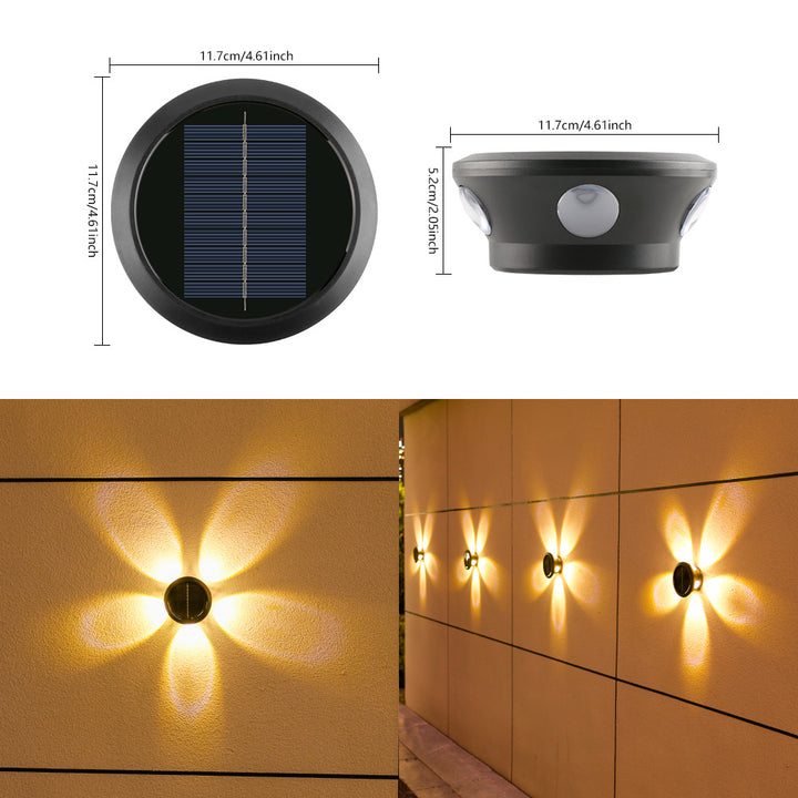 Round Solar Wall Lamp With Quad-Beam LED Decorative Outdoor Sconce And Weatherproof Housing Kalsten