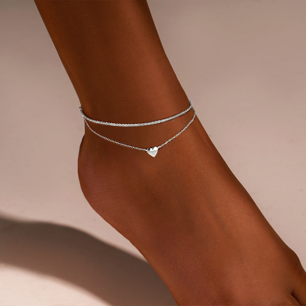 Two-Tone Heart Charm Anklet Kalsten