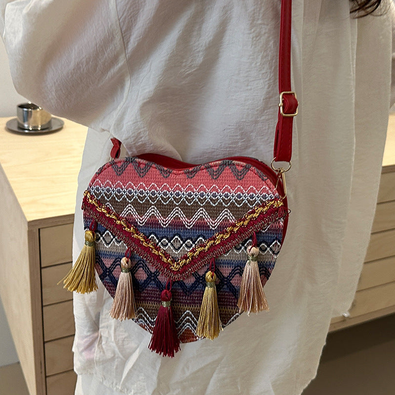Bohemian Heart-Shaped Crossbody Bag