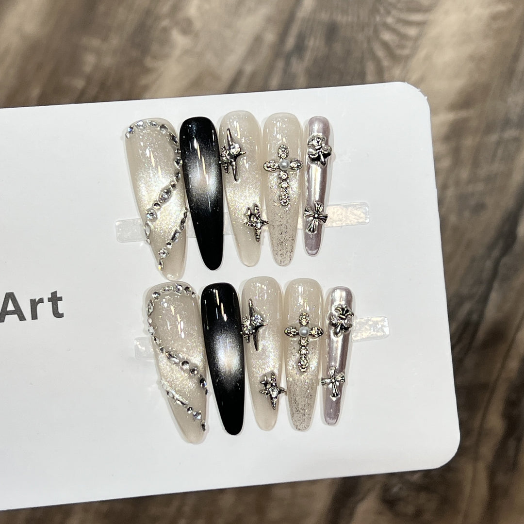 Elegant Stiletto Press-On Nail Set with Decorative Accents Kalsten