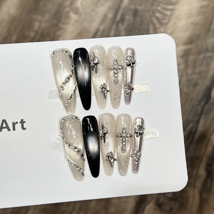 Elegant Stiletto Press-On Nail Set with Decorative Accents Kalsten