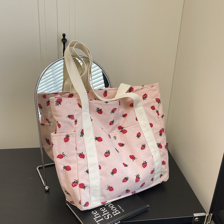 Spacious Strawberry Print Tote Bag