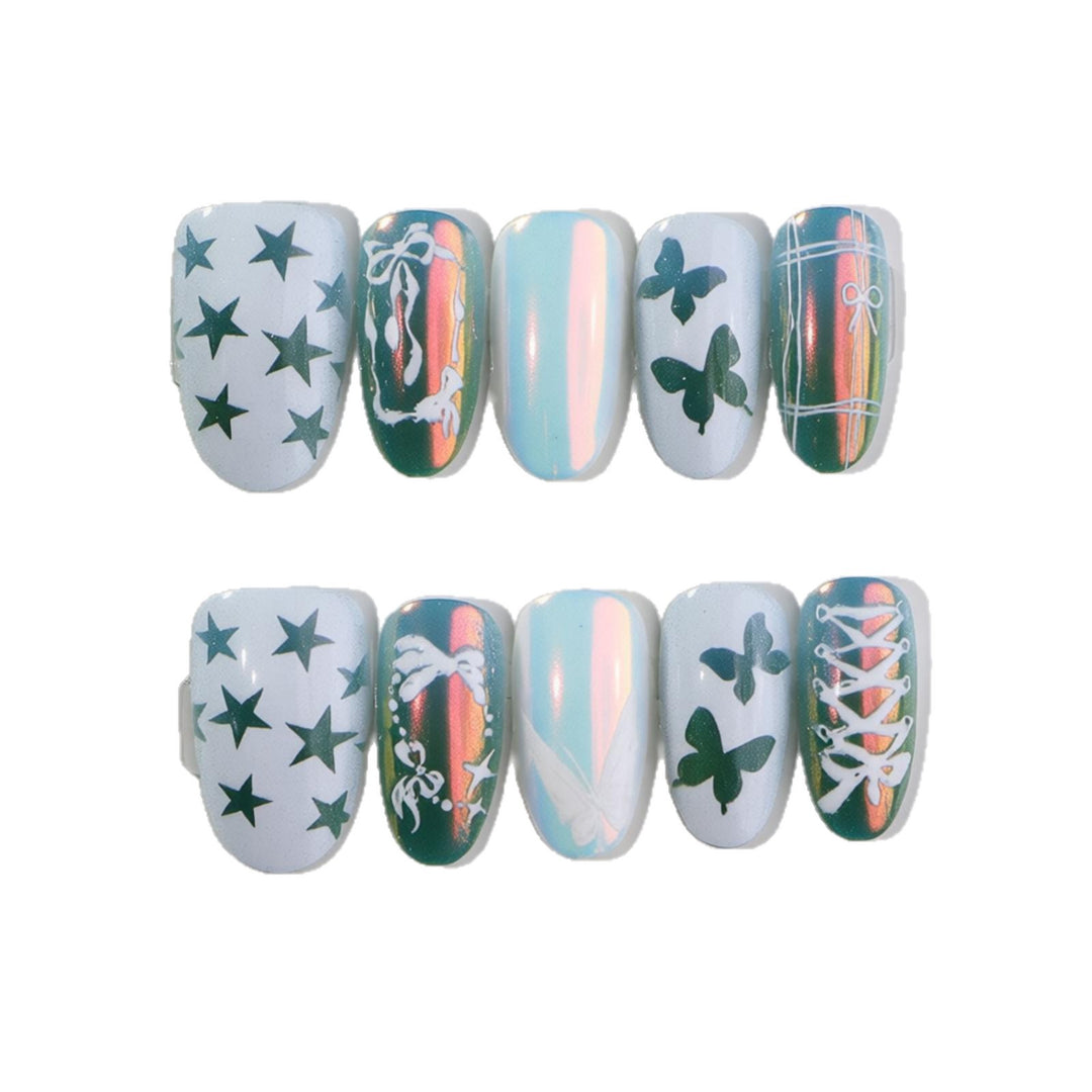 Decorative Press-On Nail Art Set with Butterfly and Star Designs Kalsten