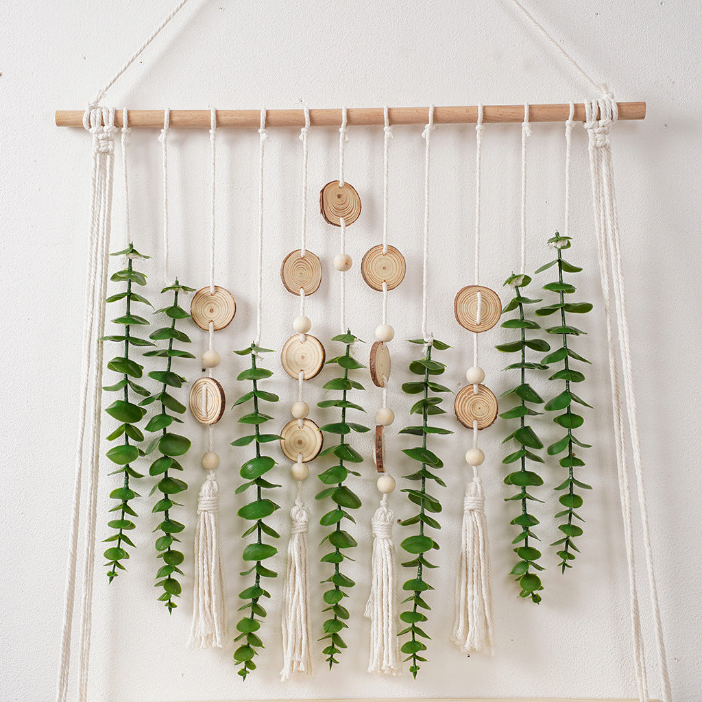 Macrame Wall Hanging Planter with Wooden Accents Kalsten
