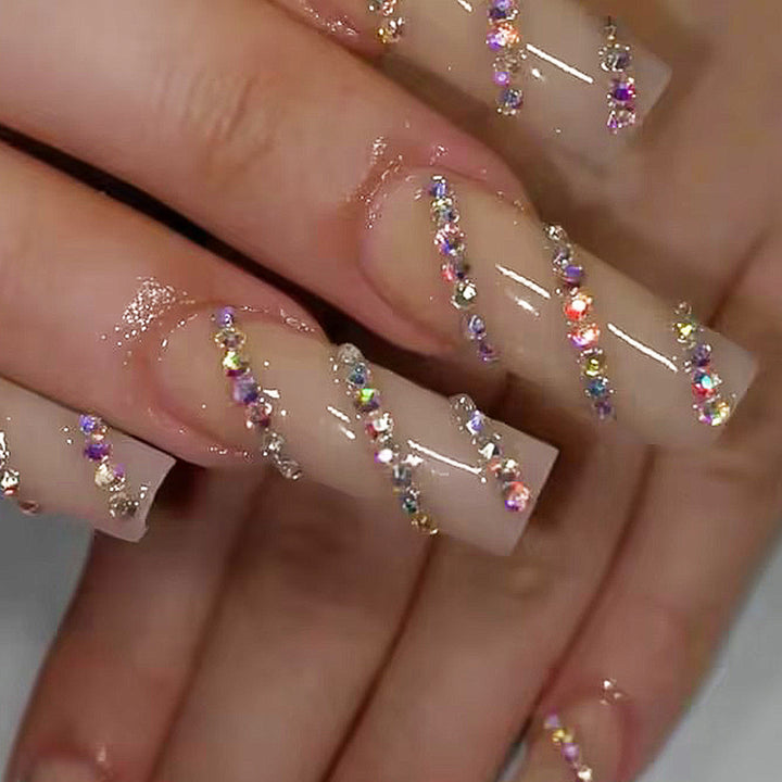 Decorative Press-On Nail Set with Rhinestone Accents kalsten