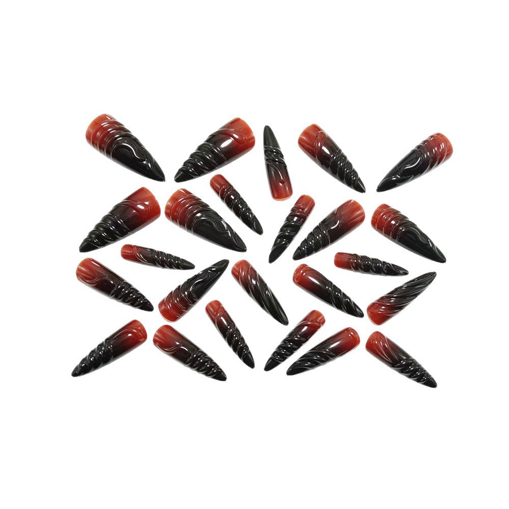 Acrylic Nail Set with Elegant Tips and Black-Red Gradient Color Kalsten