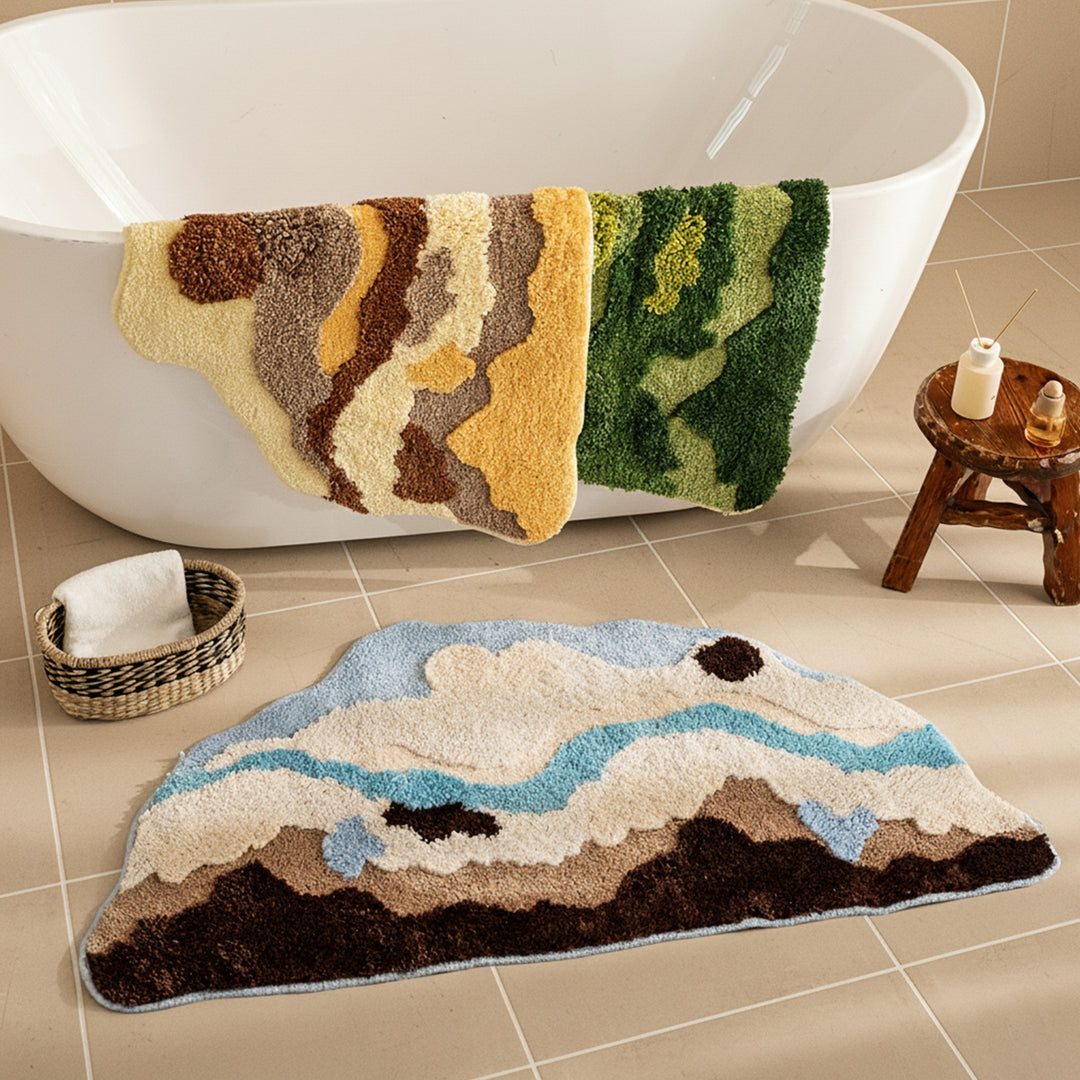 Shaped hand-tufted living room rug with moss-like structure and relief optics Kalsten