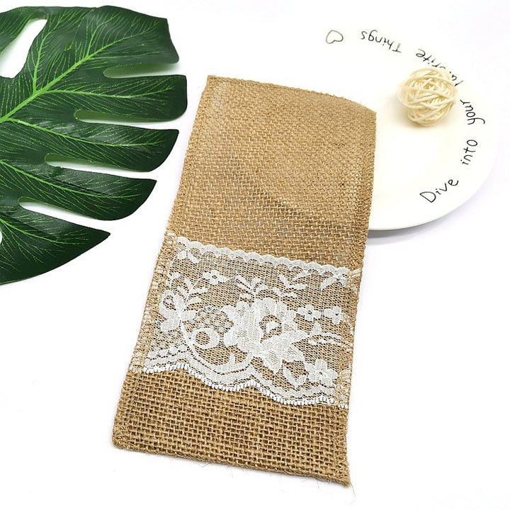 Decorative cutlery napkins made of jute with lace trim