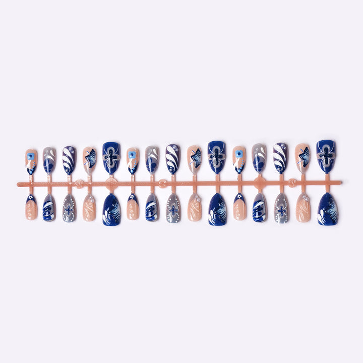Artistic Floral Press-On Nail Art Set with Pearl Accents Kalsten