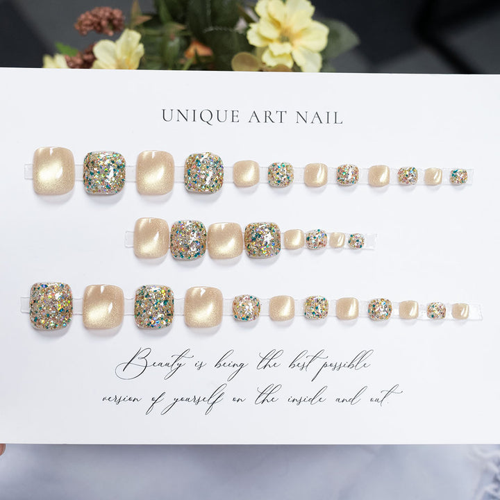 Rhinestone-Embellished Pedicure Nail Art