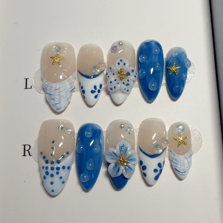 Coastal Themed Press-On Nail Art Set