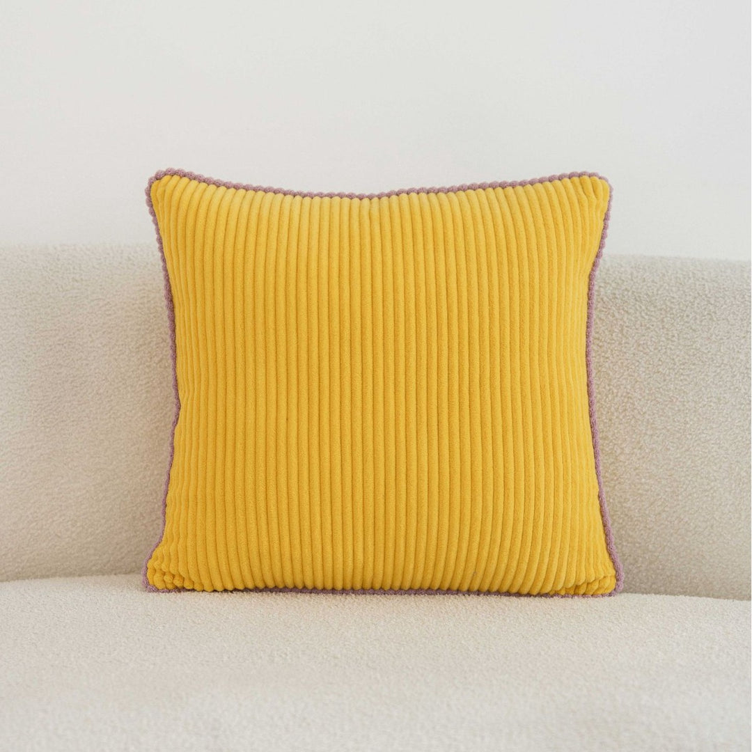 Ribbed Corduroy Square Throw Pillow with Scalloped Edge