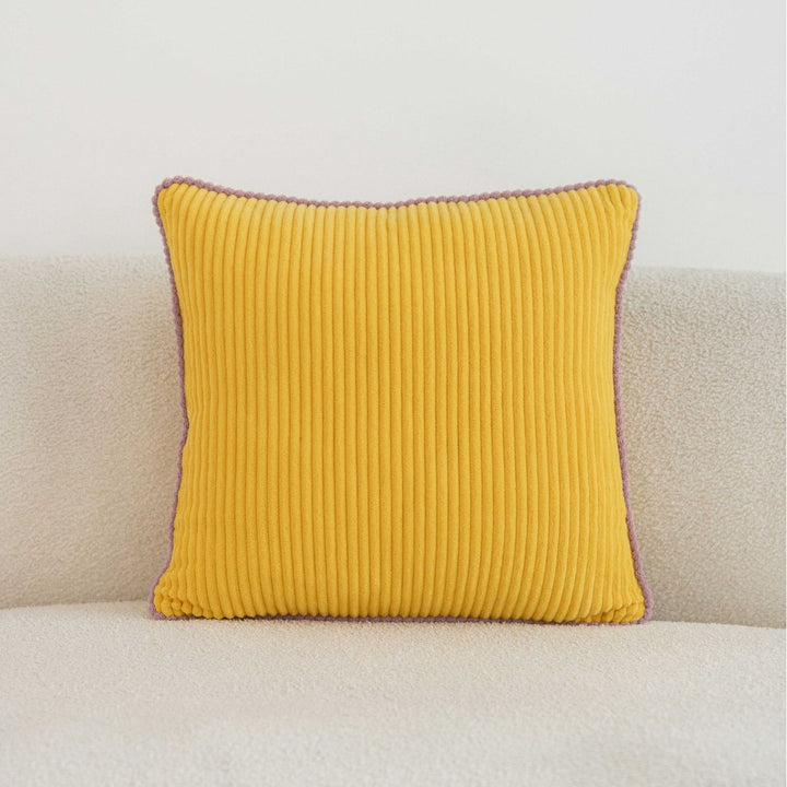 Ribbed Corduroy Square Throw Pillow with Scalloped Edge