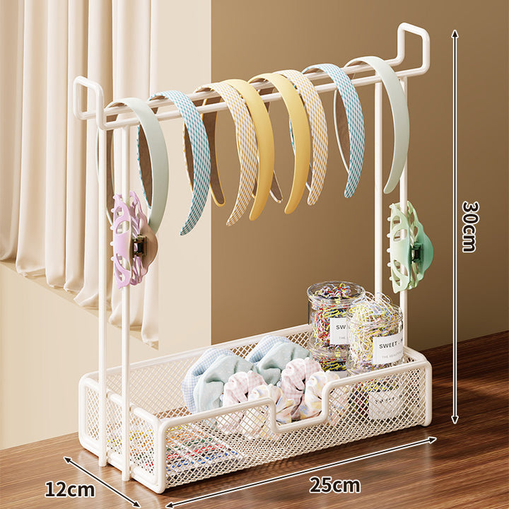 Headband and Hair Accessory Organizer Stand with Mesh Storage Tray