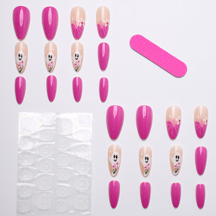 Artificial nail set with charming ghost and flower motifs Kalsten