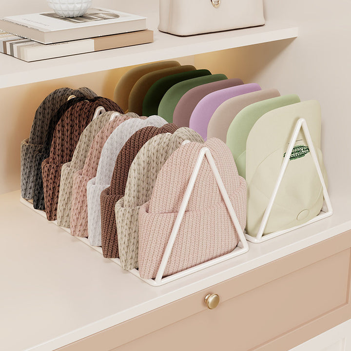 Triangular Metal Multi-Slot Knit Hat and Beanie Organizer Rack