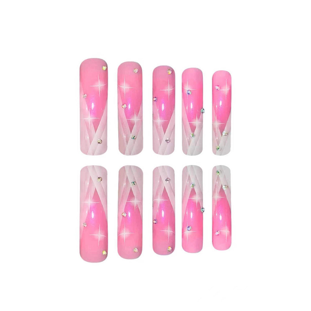 Long Acrylic Nail Extensions with Glitter Accents Kalsten