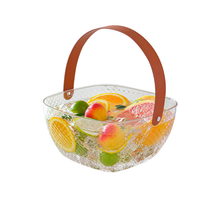Portable food storage box with a tight-sealing lid and faux leather handle