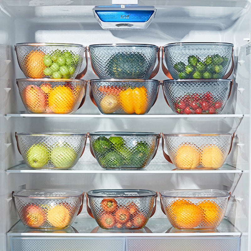 Portable food storage box with a tight-sealing lid and faux leather handle