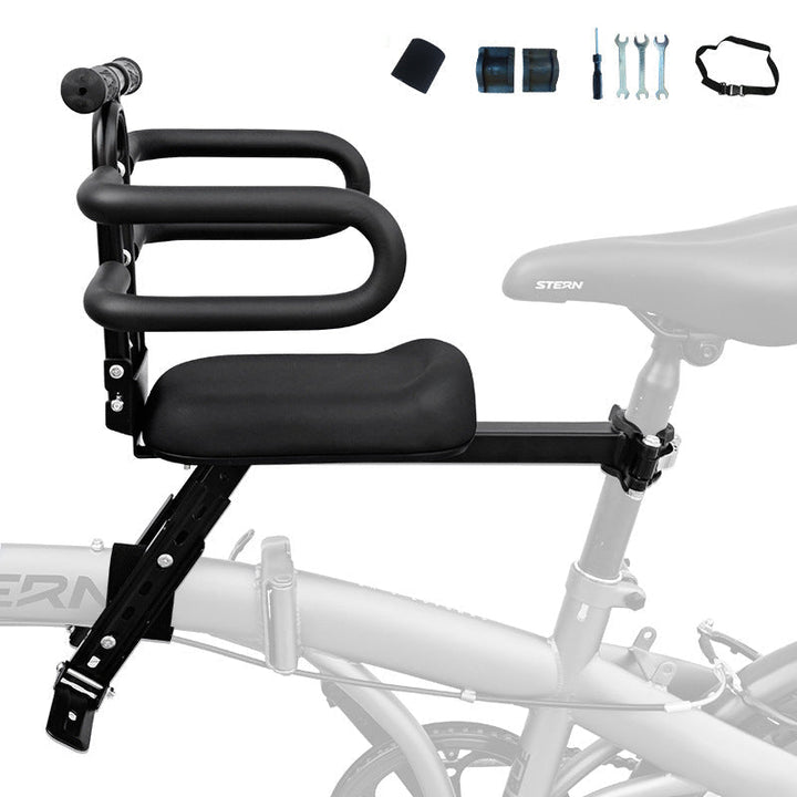rear frame-mounted padded child bike seat with triple loop backrest and adjustable clamp Kalsten