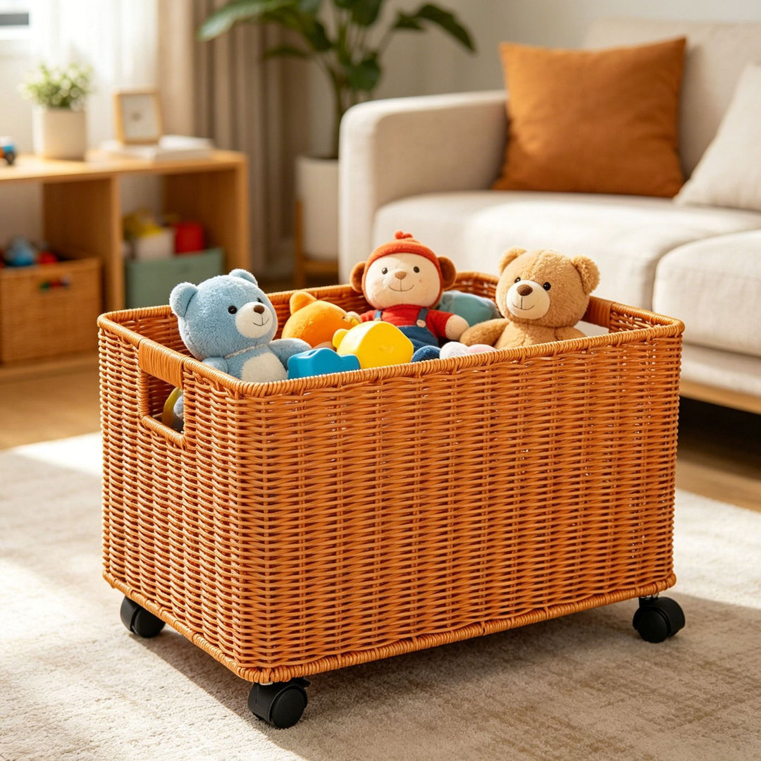 Storage Rolling Wicker Basket Kalsten