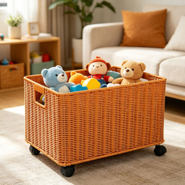 Storage Rolling Wicker Basket Kalsten