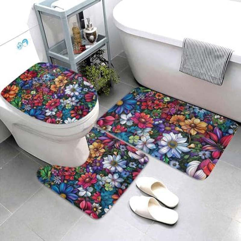 Geometric Pattern Bathroom Mat Set