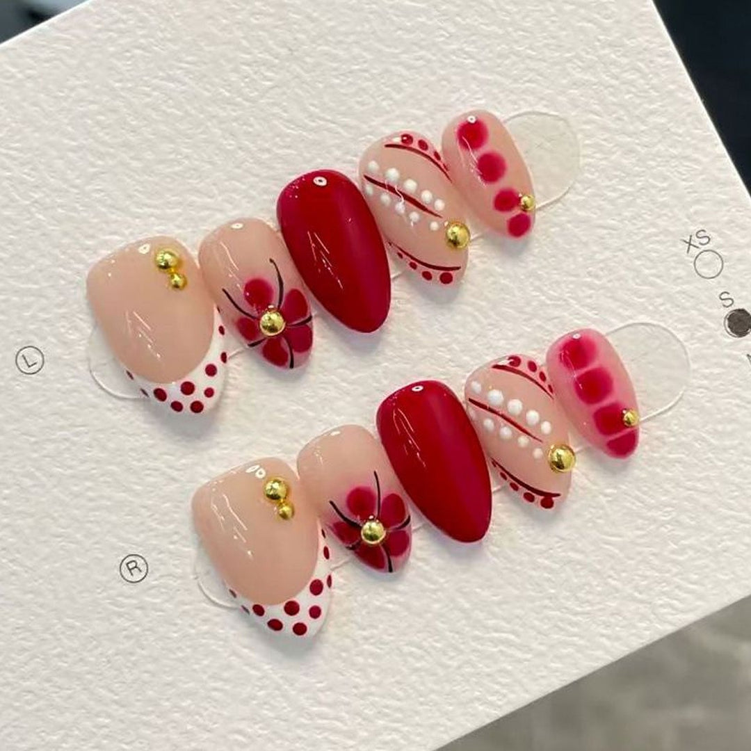 Artistic Press-On Nail Set with Decorative Accents