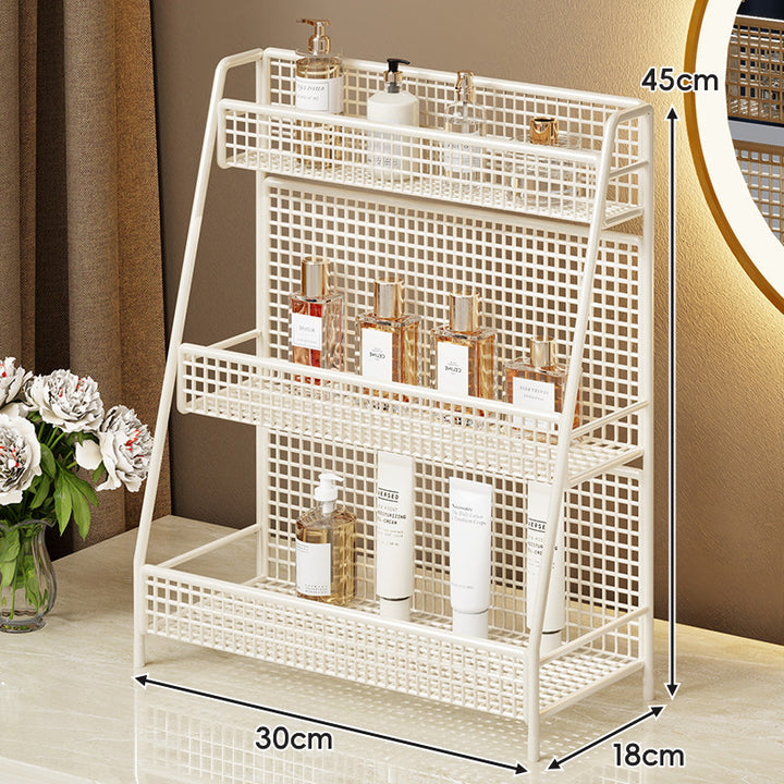 Two-Tier Metal Grid Countertop Vanity Organizer Shelf with Raised Front Lip
