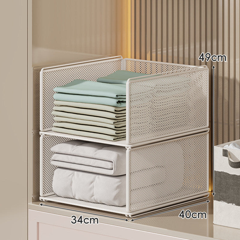 Vertical Stackable Mesh Closet Storage Tower with Four Pull-Out Ventilated Drawers
