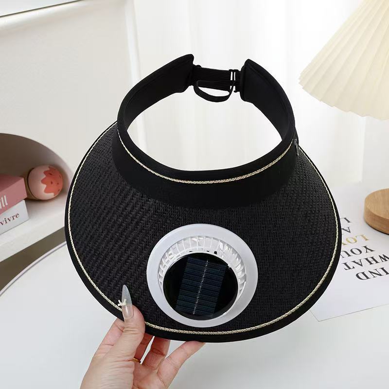 Foldable straw hat visor with integrated solar fan, adjustable neck strap, and breathable sweatband Kalsten