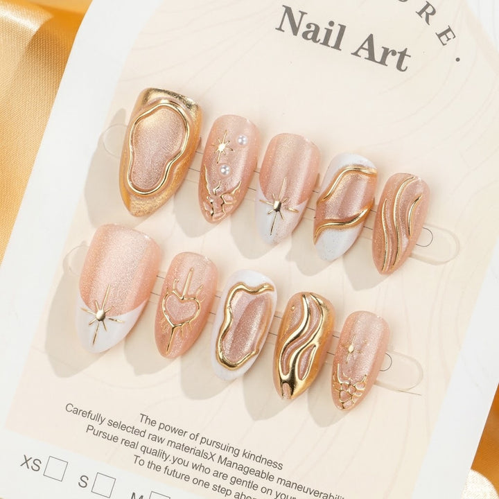 Artistic Press-On Nail Set with Gold Accents