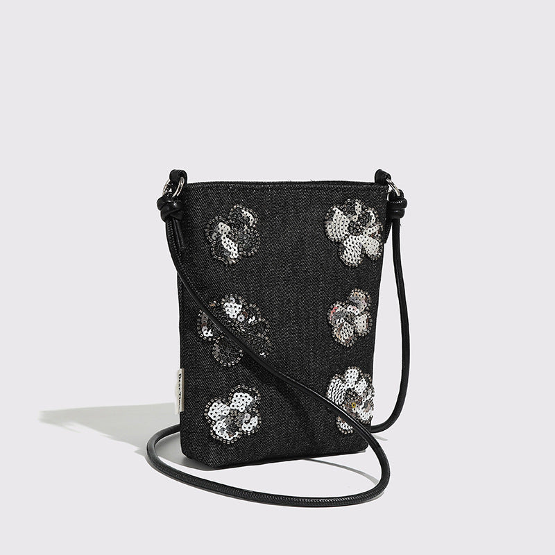 Decorative Denim Crossbody Clutch