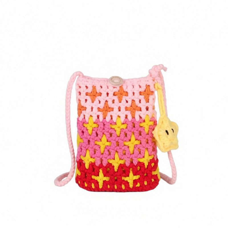 Crocheted Star Pattern Mini Crossbody Bag