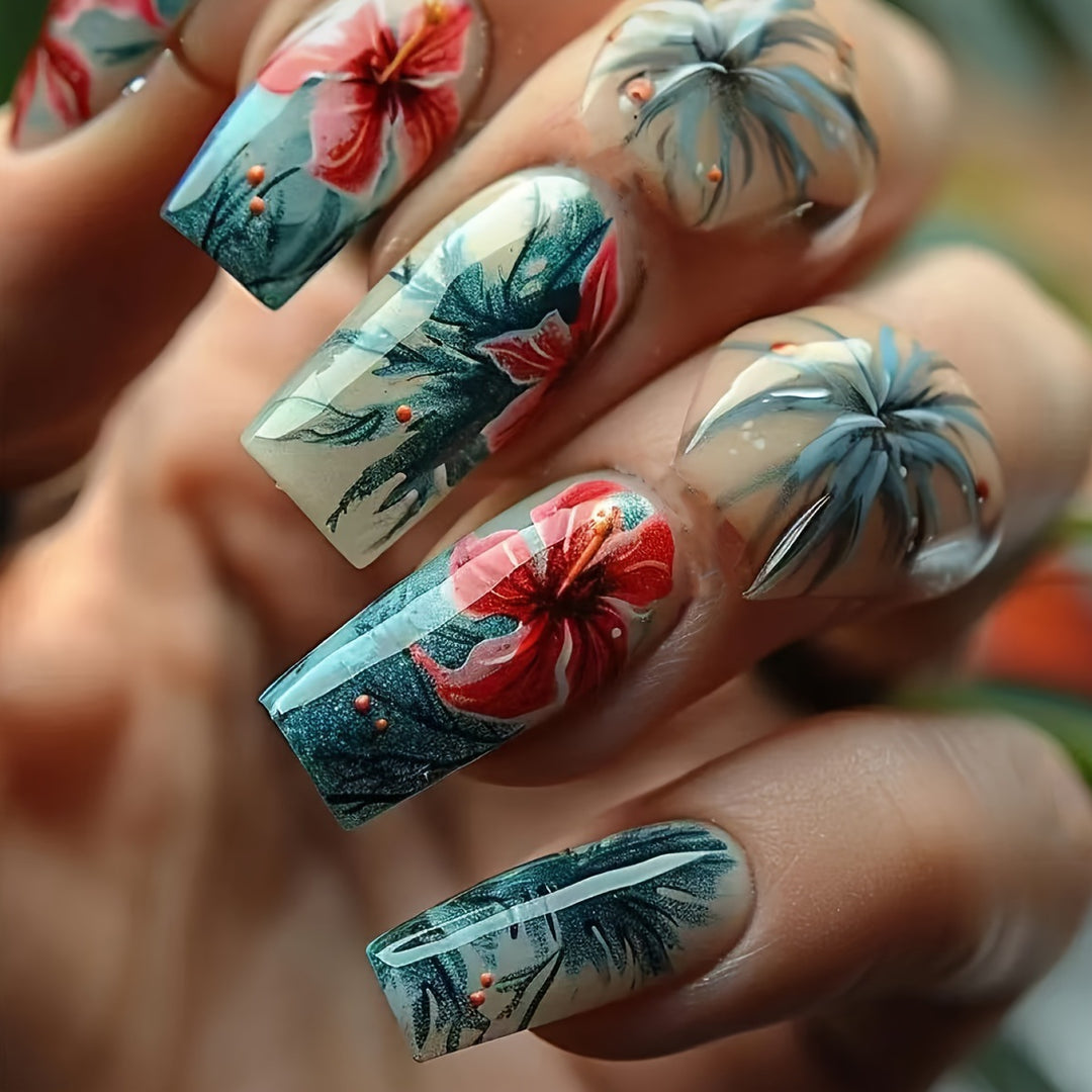 Creative Art Nails with Floral Hibiscus Design Kalsten