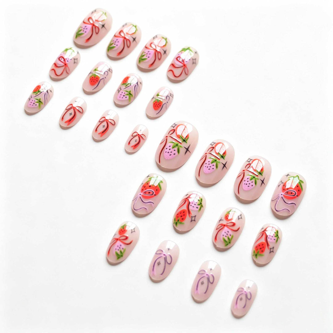 Strawberry-Themed Hand-Painted Nail Art