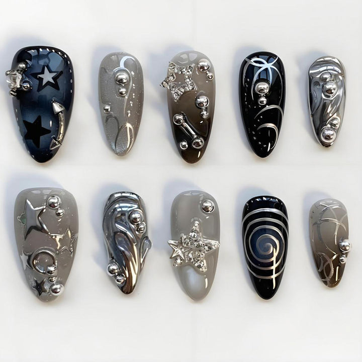 Artificial Nail Design Set with Glamorous Star and Metallic Accents Kalsten