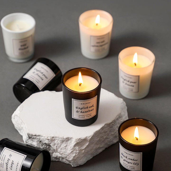 Scented Frosted Glass Soy Wax Candle With English Pear And Freesia Aroma