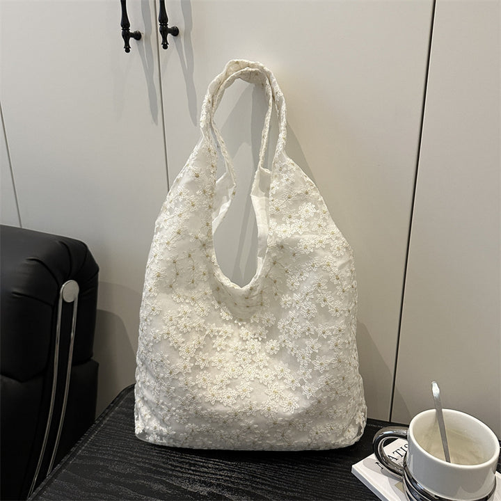 Elegant Floral Embroidered Grocery Tote Bag Kalsten