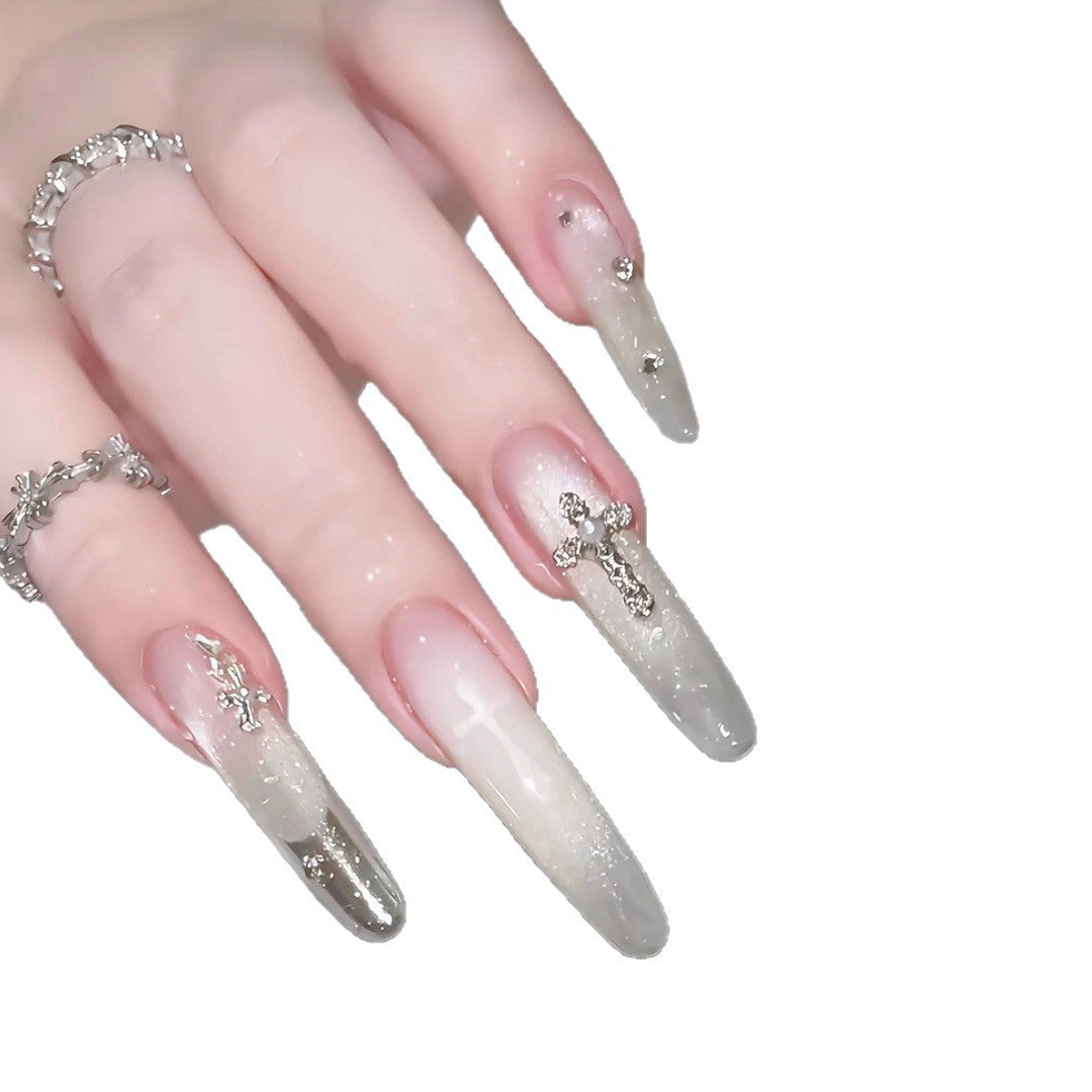 Elegant Decorative Press-On Nail Set with Rhinestone Cross Accents Kalsten
