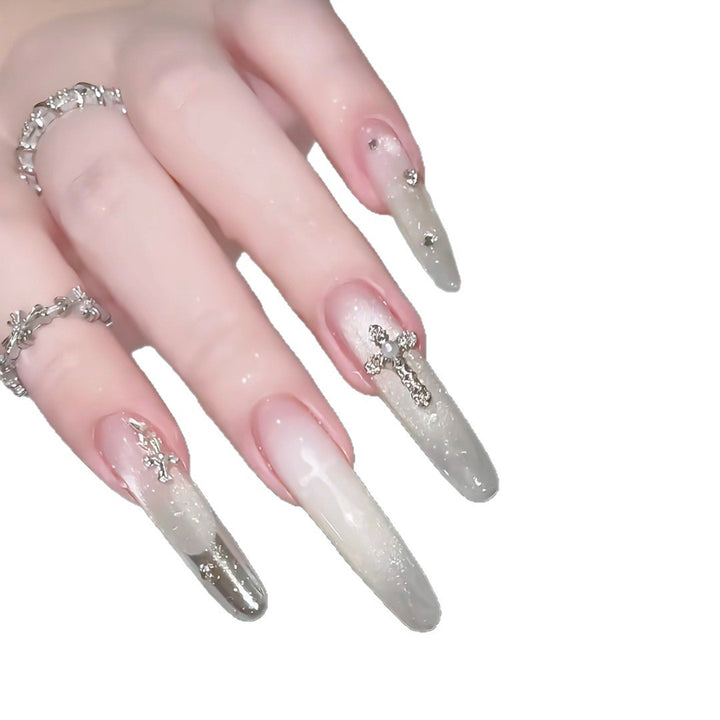Elegant Decorative Press-On Nail Set with Rhinestone Cross Accents Kalsten