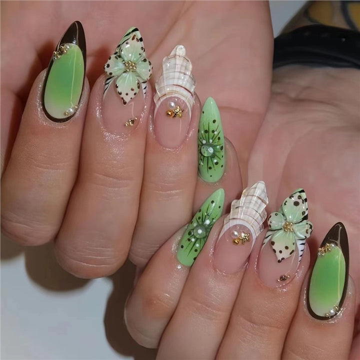 Artistic Floral Shell-Design Nail Enhancements Kalsten