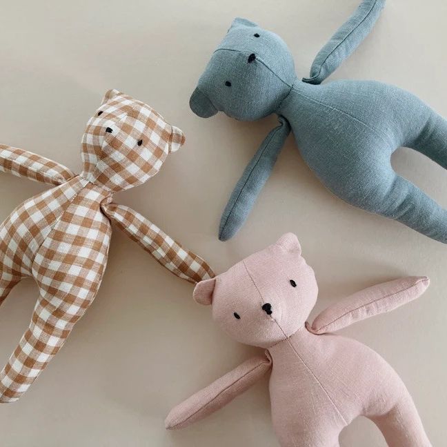 Handcrafted Gingham Linen-Style Teddy Plush Toy