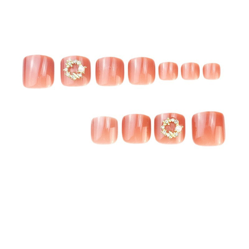 Decorative Press-On Toenail Set with Floral Accents