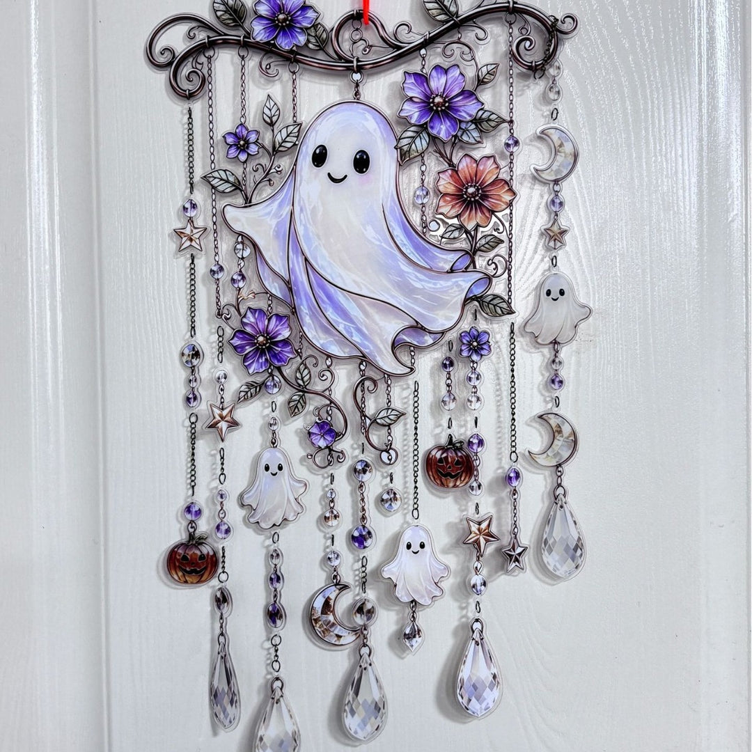 Colorful skull wall decoration in the Day of the Dead style with acrylic beads and crystal pendants