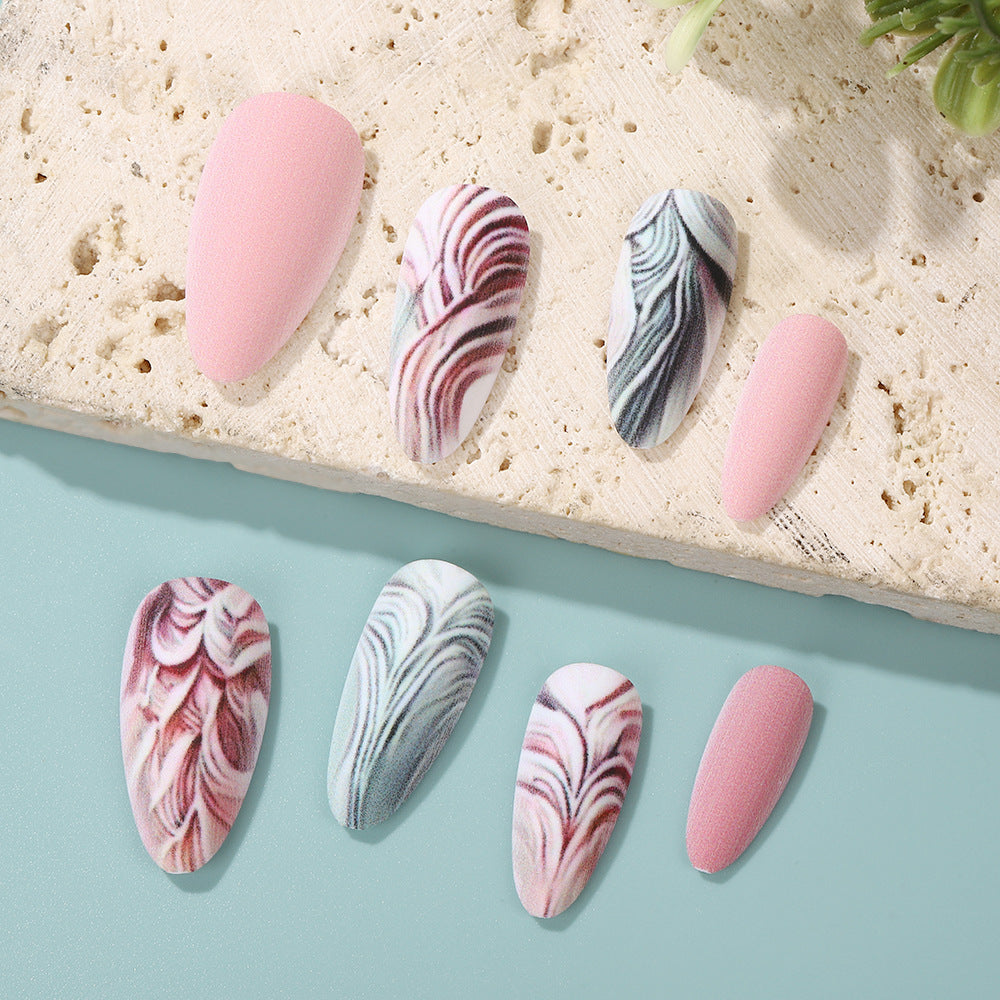 Artificial Nails Set with Modern Marble and Flower Patterns Kalsten